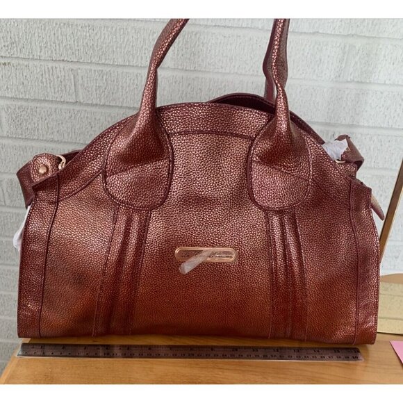 La Gioe di Toscana Dome Large Maroon Metallic Pebbled Leather 2-way bag EUC - Picture 9 of 16